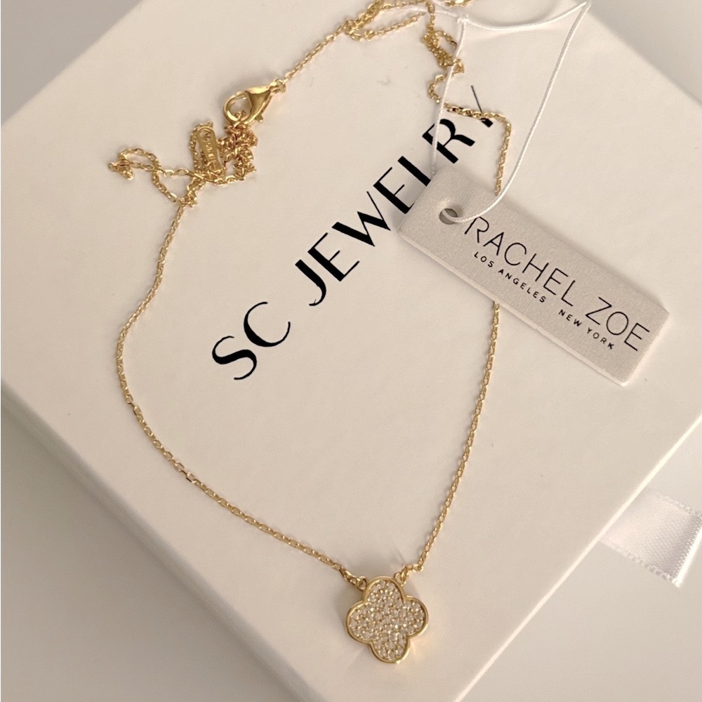 Last 1 🔥Rachel Zoe Clover Necklace Double Sided Mother of Pearl Zirconia 925 - Picture 3 of 8